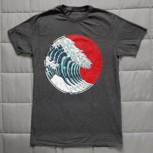 Hokusai Wave Graphic Tee Grey Mens Small